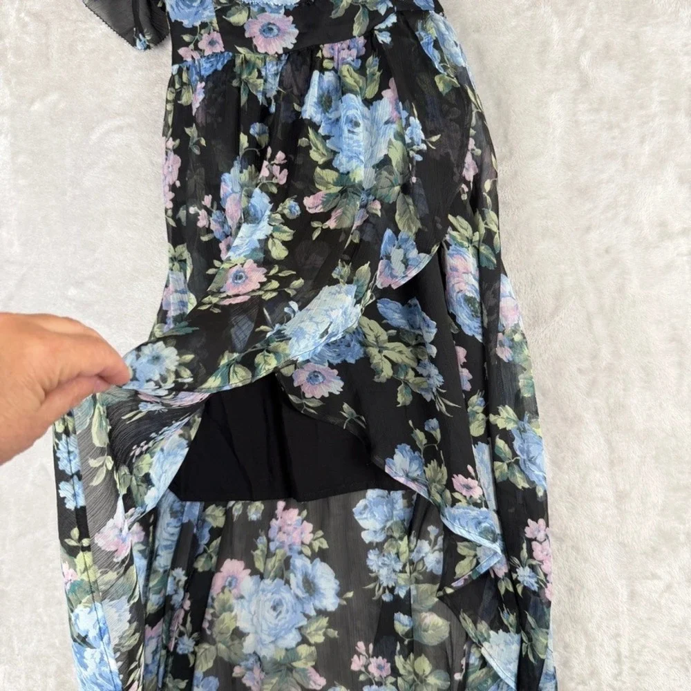 Easter Spring Black‎ Floral Ruffle High Low Maxi Dress Abercrombie Fitch XS